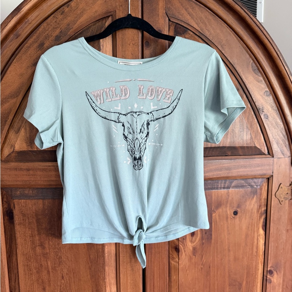 Wild Love Tie-Front Tee - Light Blue